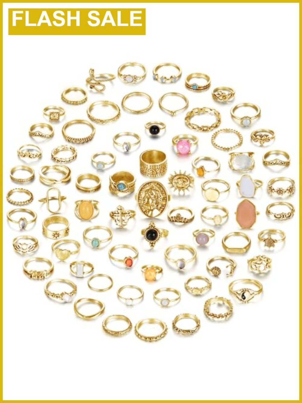 70 Pcs 14K Gold Plated Stackable Knuckle Rings Set for Women, Vintage Crystal